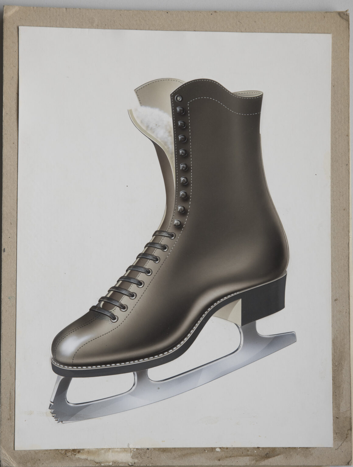 Historische Designzeichnung eines Schlittschuh-Stiefels – Beginn der Solidus Schuhgeschichte